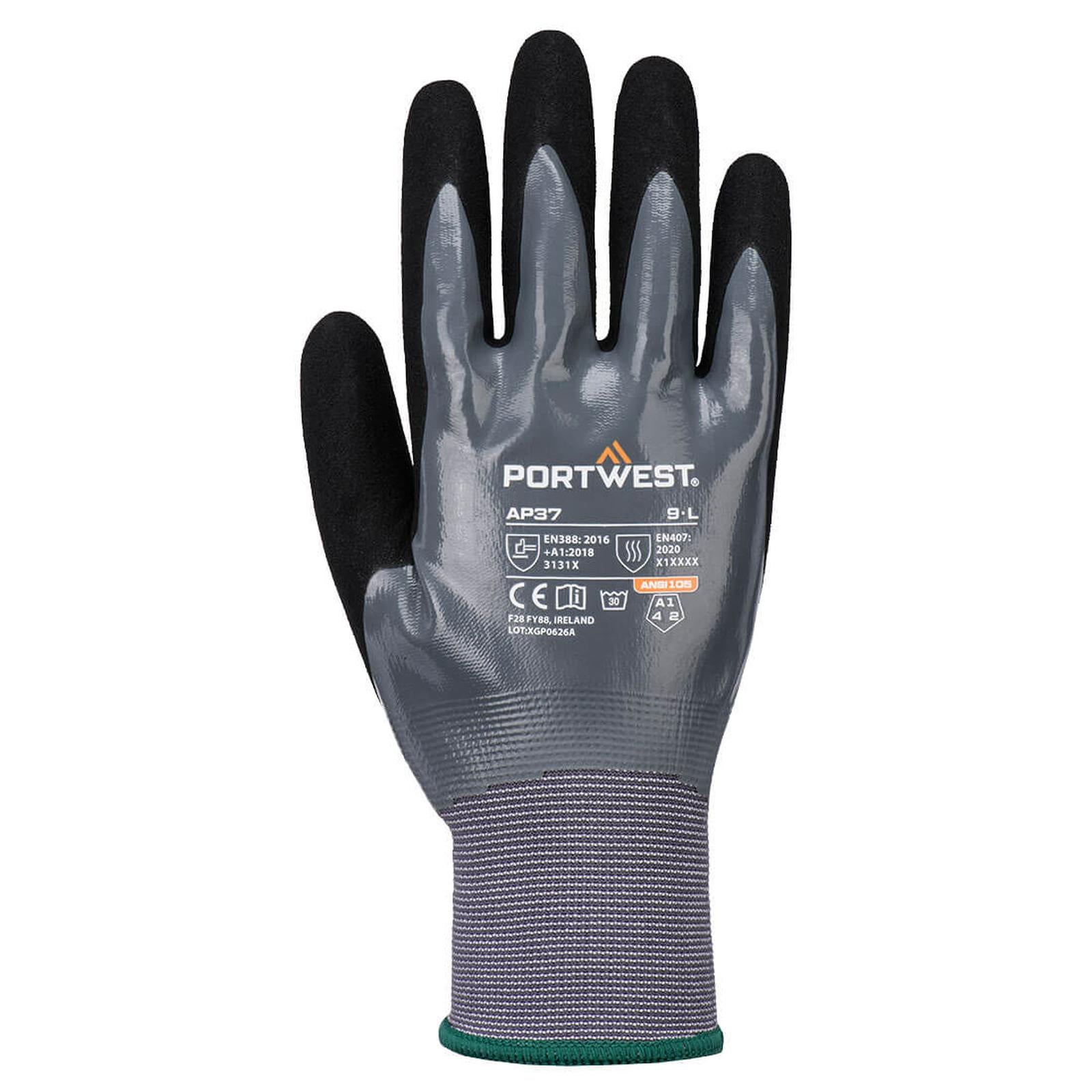 Portwest Handbescherming Handschoen AP37  Grip 15 Nitrile Foam Touch Screen grijs-zwart(G8)