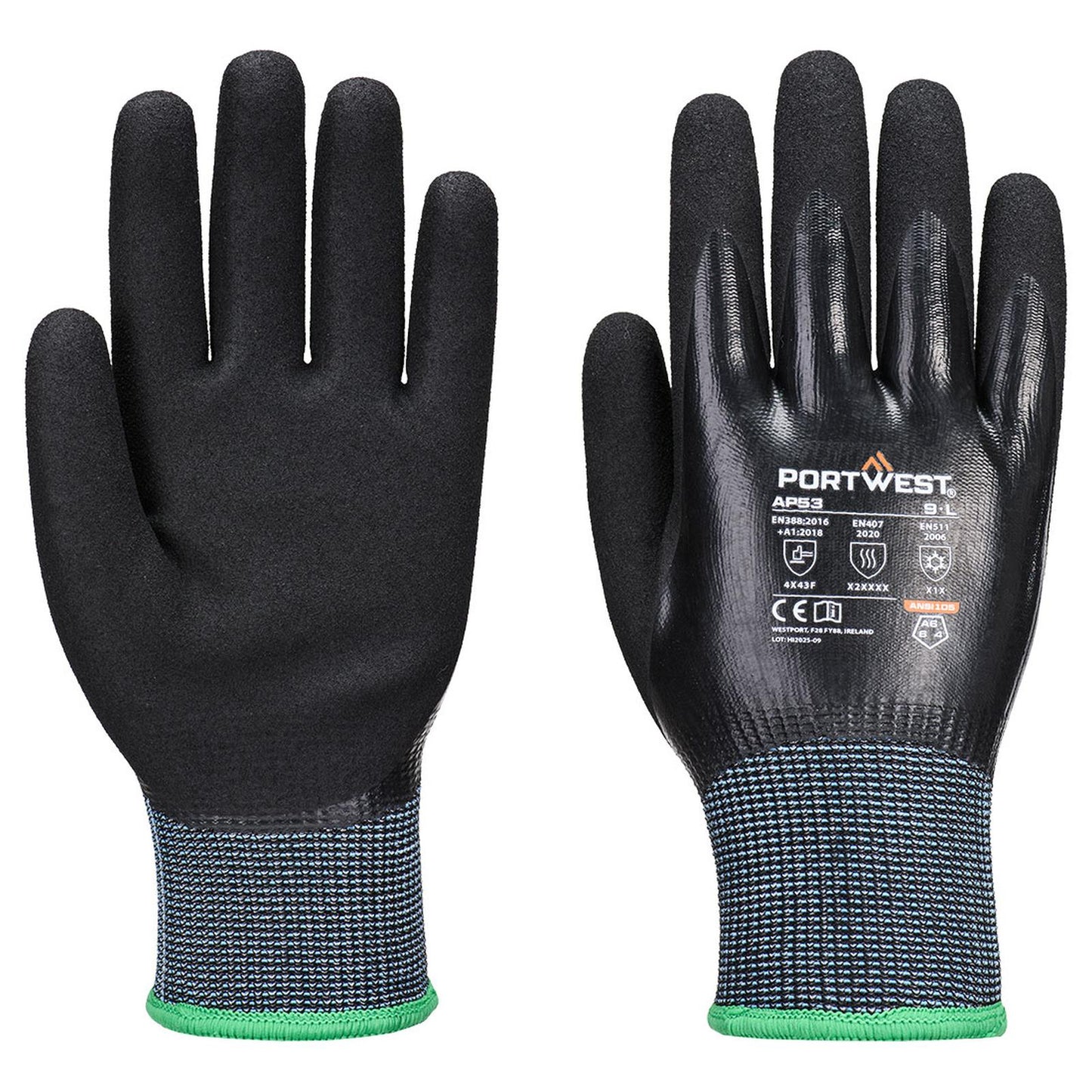Portwest Handschoenen AP53 Cold F15 Nitrile Aqua Cut zwart(BK)