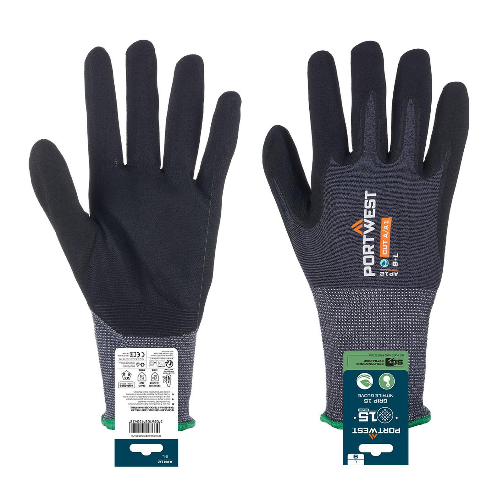 Portwest Handschoenen APR12 SG Grip 15 Nitril (Retail) grijs-zwart(G8)