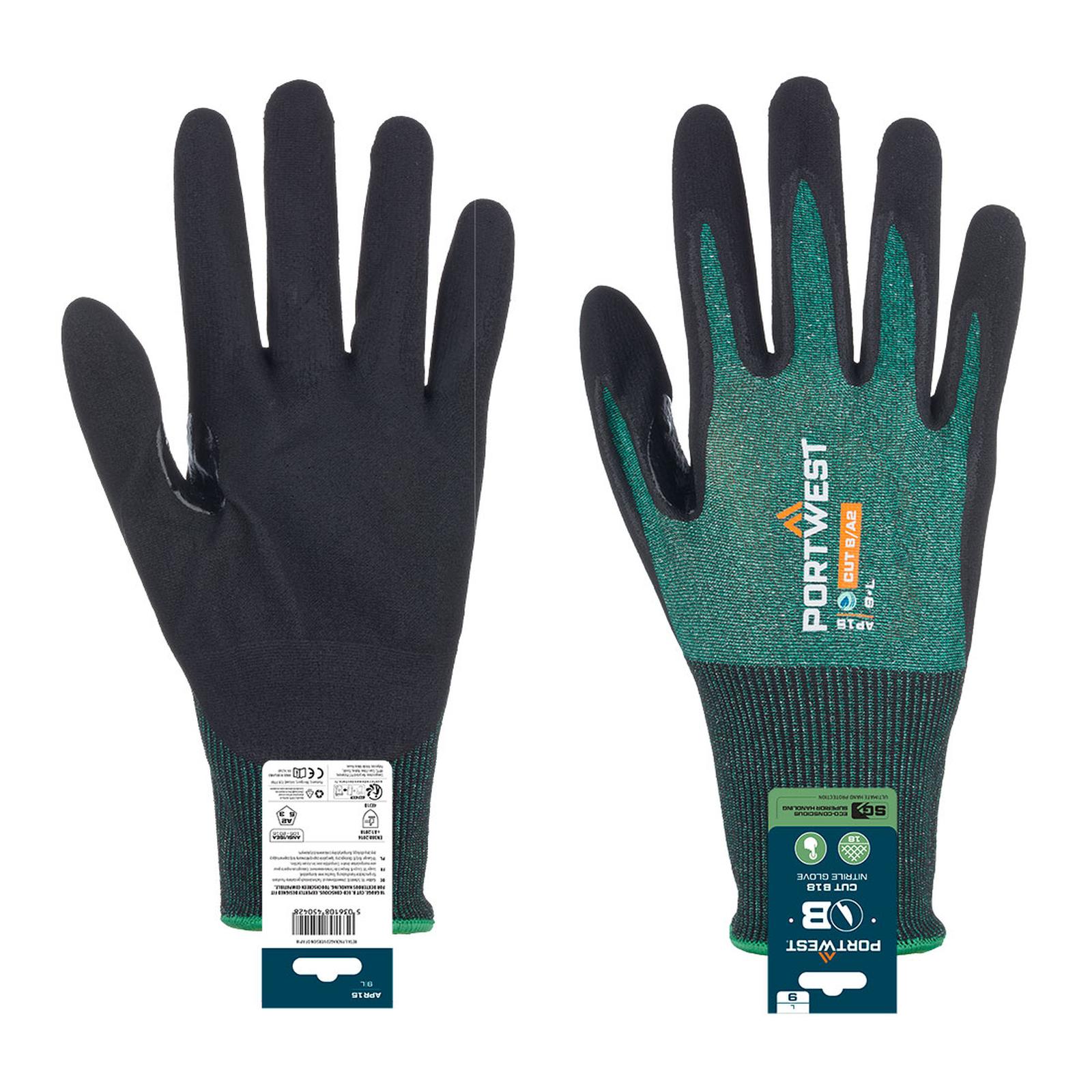 Portwest Snijbestendig Handbescherming Handschoenen APR15 SG snijbestendig B18 Nitril (Retail) groen-zwart(E8)