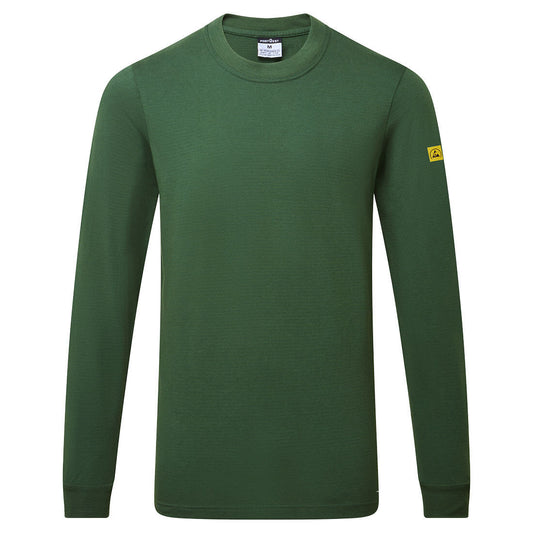 Portwest Werkkleding ESD-beschermende kleding T-Shirt AS22 antistatisch ESD lange mouw bosgroen(FG)