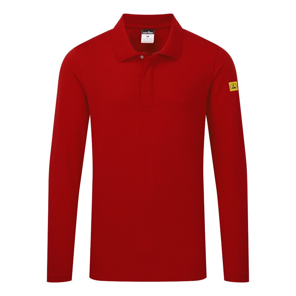 Portwest ESD Werkkleding Poloshirt AS23 lange mouw anti-statisch ESD Polo diep rood(DR)