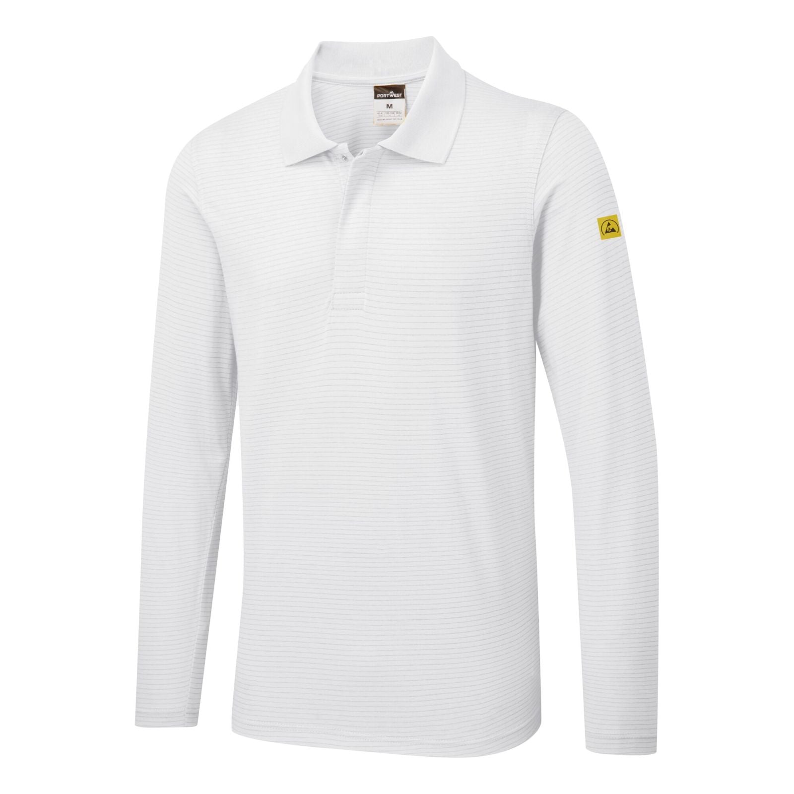 Portwest ESD Werkkleding Poloshirt AS23 lange mouw anti-statisch ESD Polo wit(WH)