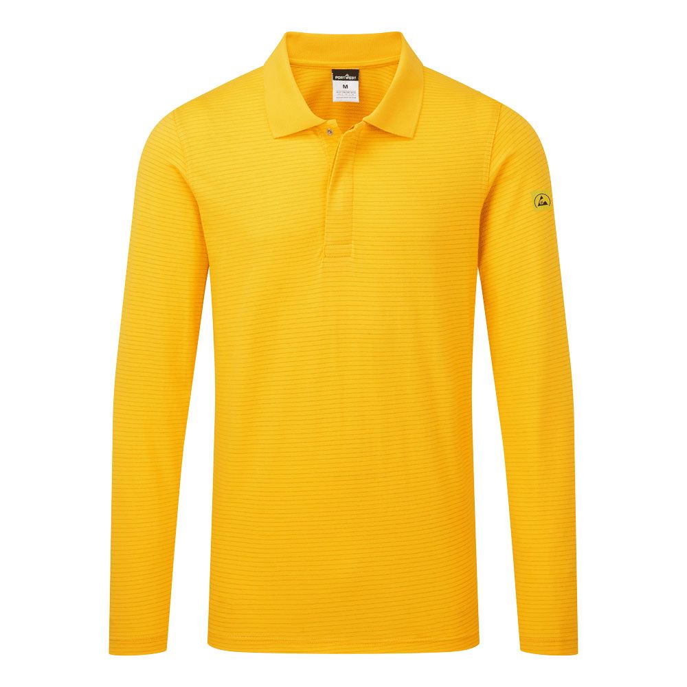 Portwest ESD Werkkleding Poloshirt AS23 lange mouw anti-statisch ESD Polo diep geel(YE)