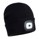 Portwest Zaklamp Verlichting Hoofdlamp B028 Oplaadbare Dubbele LED Beanie vervanging kleurloos(BK)