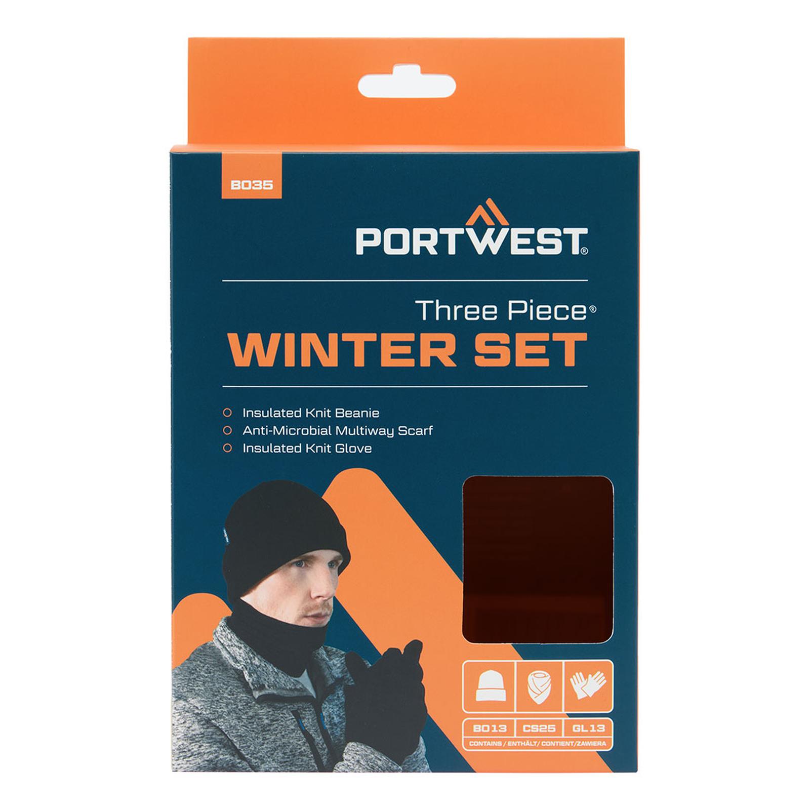 Portwest Accessoires Regenkleding Bescherming Tegen Alle Weersomstandigheden accessoireset B035 winter3pcs (muts, sjaal, handschoenen) zwart(BK)