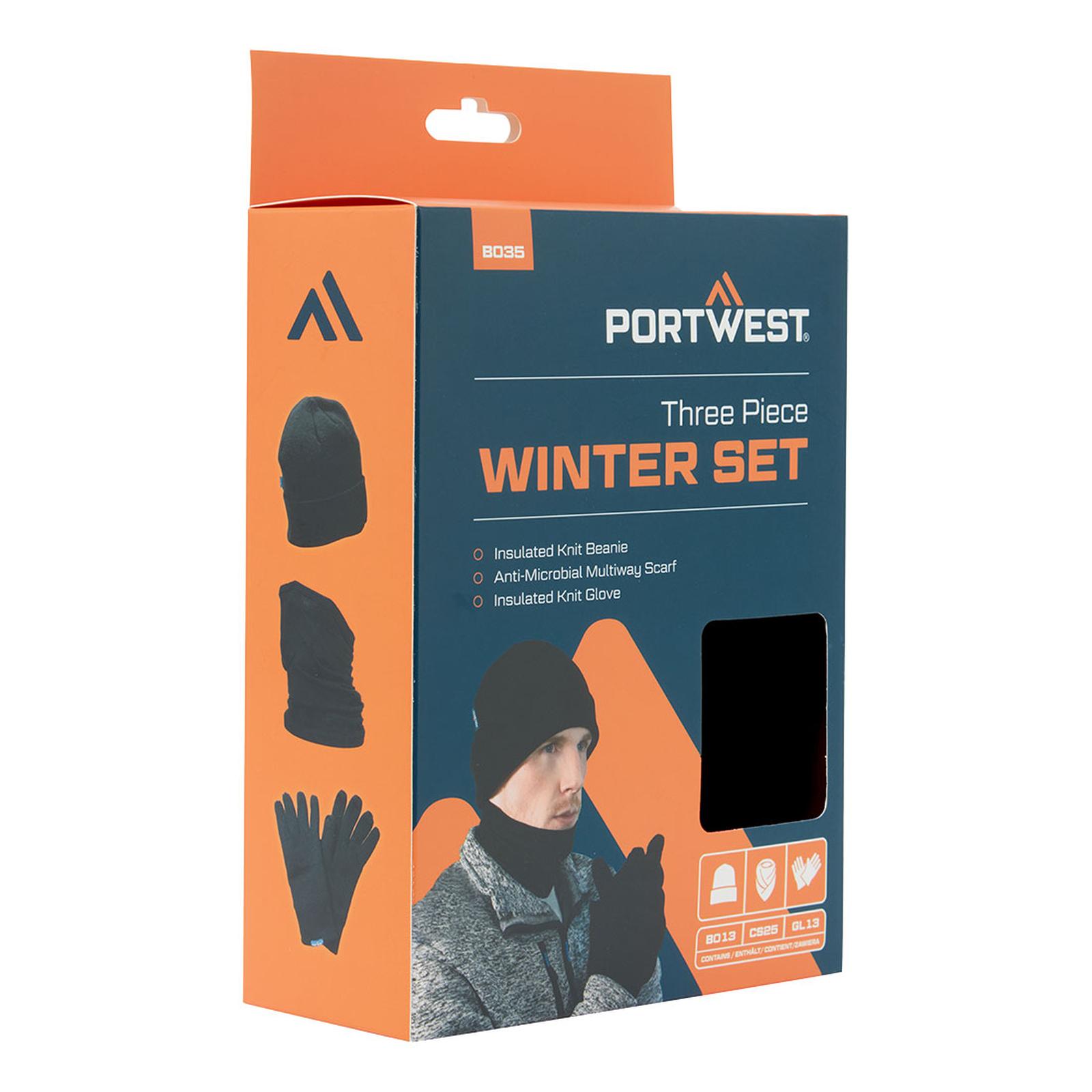Portwest Accessoires Regenkleding Bescherming Tegen Alle Weersomstandigheden accessoireset B035 winter3pcs (muts, sjaal, handschoenen) zwart(BK)