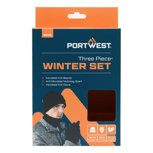 Portwest Accessoires Regenkleding Bescherming Tegen Alle Weersomstandigheden accessoireset B035 winter3pcs (muts, sjaal, handschoenen) zwart(BK)
