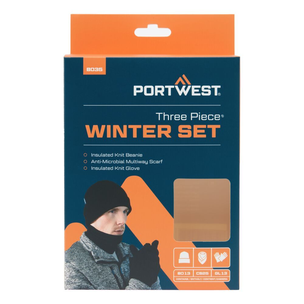 Portwest Accessoires Regenkleding Alle Weersomstandigheden accessoireset B035 winter3pcs (muts, sjaal, handschoenen) zwart(BK)
