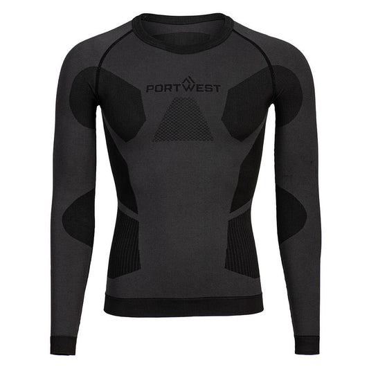 Portwest Basislaag Bescherming Tegen Alle Weersomstandigheden Ondershirt B173 Dynamic Air Basislaag houtskool(CH)