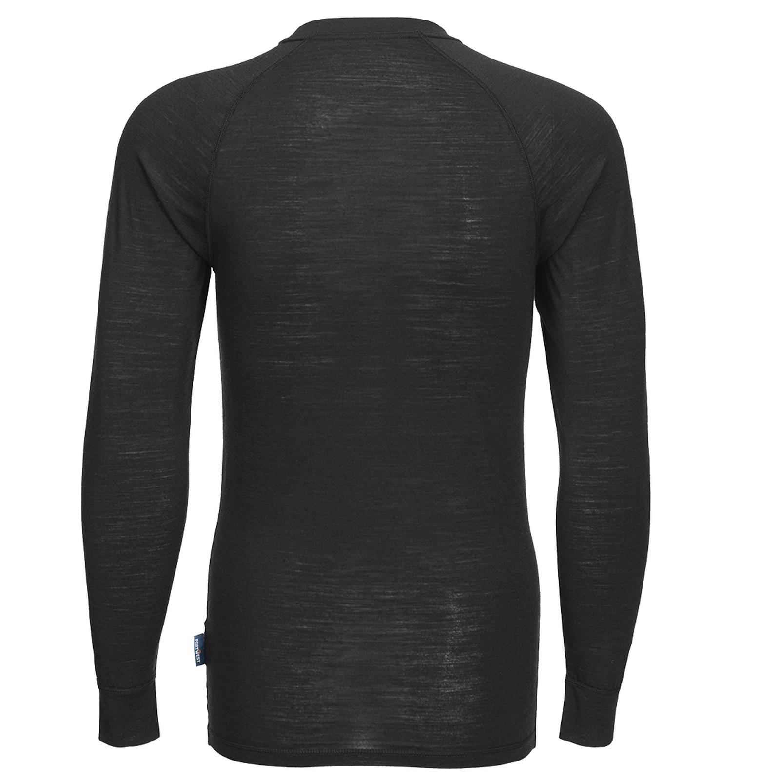 Portwest Basislaag Bescherming Tegen Alle Weersomstandigheden T-shirt B183 Merinowol ronde hals en lange mouwen zwart(BK)