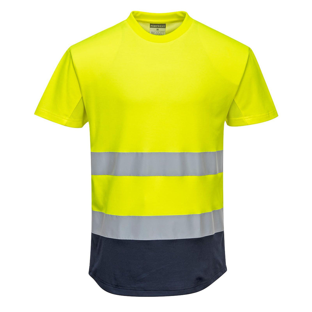Portwest T-shirts C395 HiVis UPF35+ UV geel-marineblauw(YN)