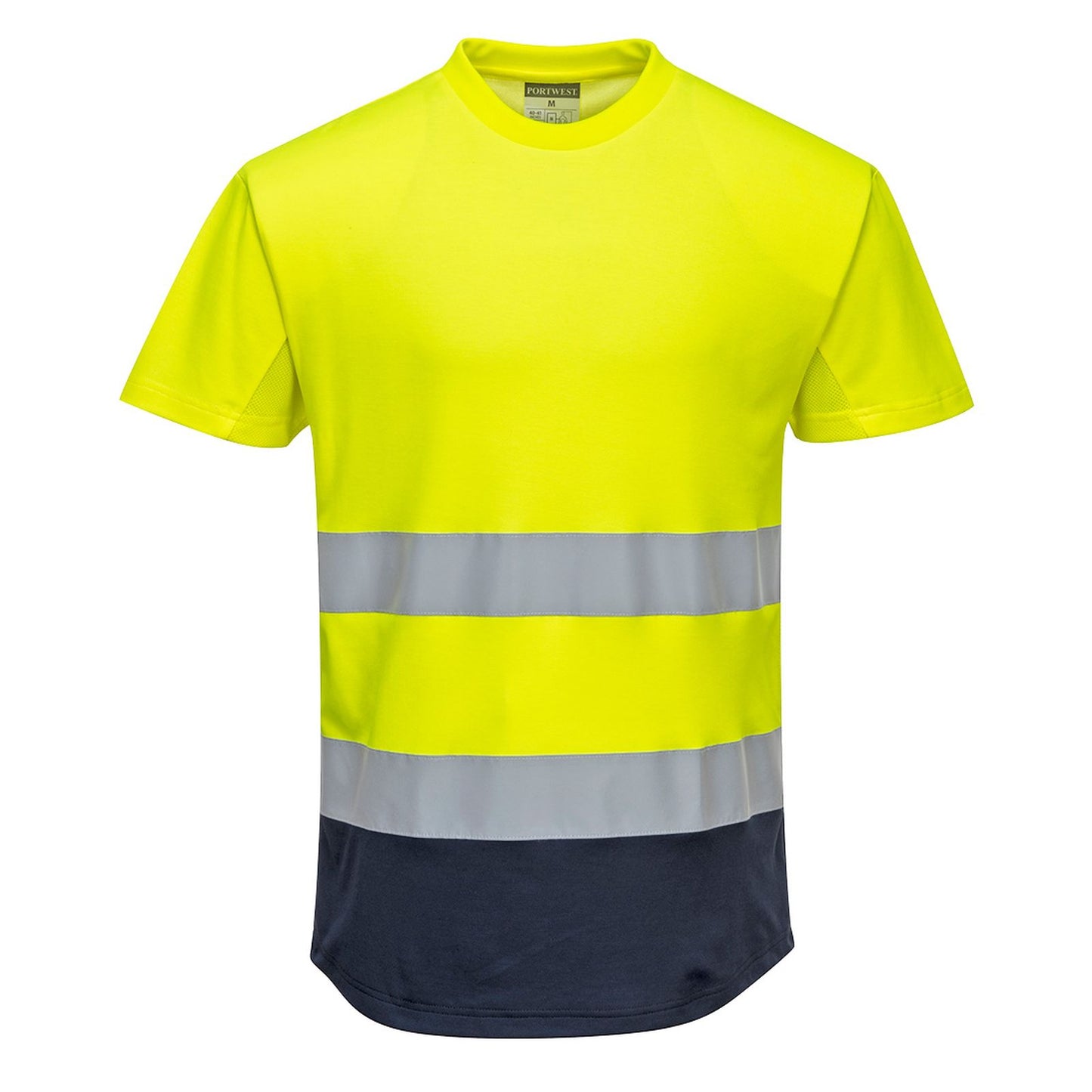 Portwest T-shirts C395 HiVis UPF35+ UV geel-marineblauw(YN)