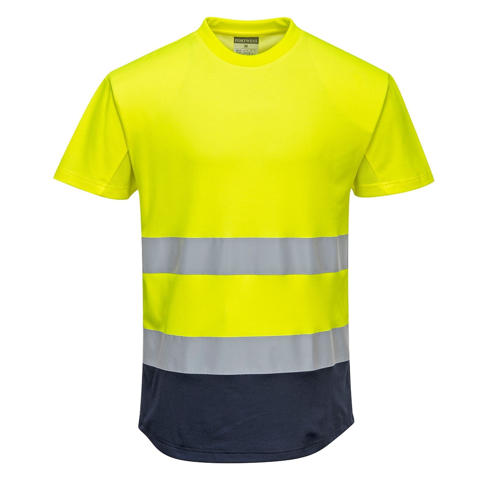 Portwest T-shirts C395 HiVis UPF35+ UV geel-marineblauw(YN)