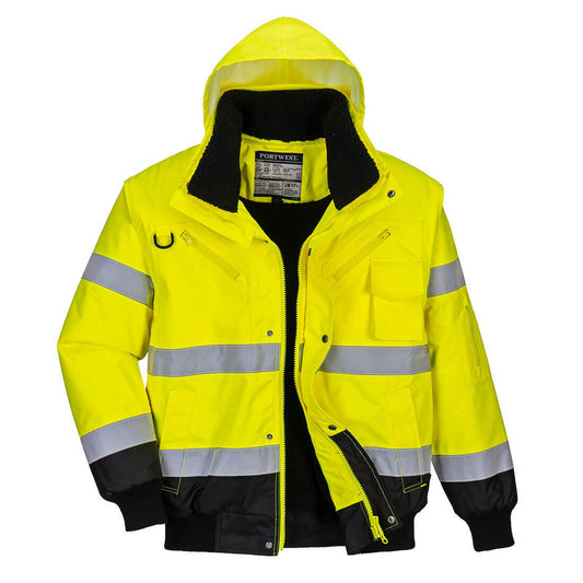 Portwest Jassen C465 HiVis Uitneembare voering- mouwen geel-zwart(YB)