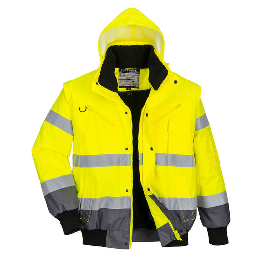 Portwest Jassen C465 HiVis Uitneembare voering- mouwen geel-grijs(YG)