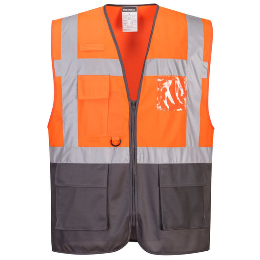 Portwest Vest-Port Hoge zichtbaarheid Veiligheidsvest C476 Warsaw Hi-Vis Contrast Executive oranje-grijs(OG)