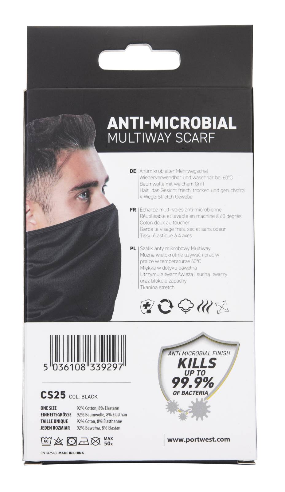 Portwest anti microbieel multisjaal CS25 zwart(BK)