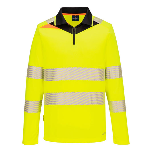 Portwest DX4 Hoge zichtbaarheid Polo DX419 Hi-Vis lange mouw rits geel-zwart(YB)