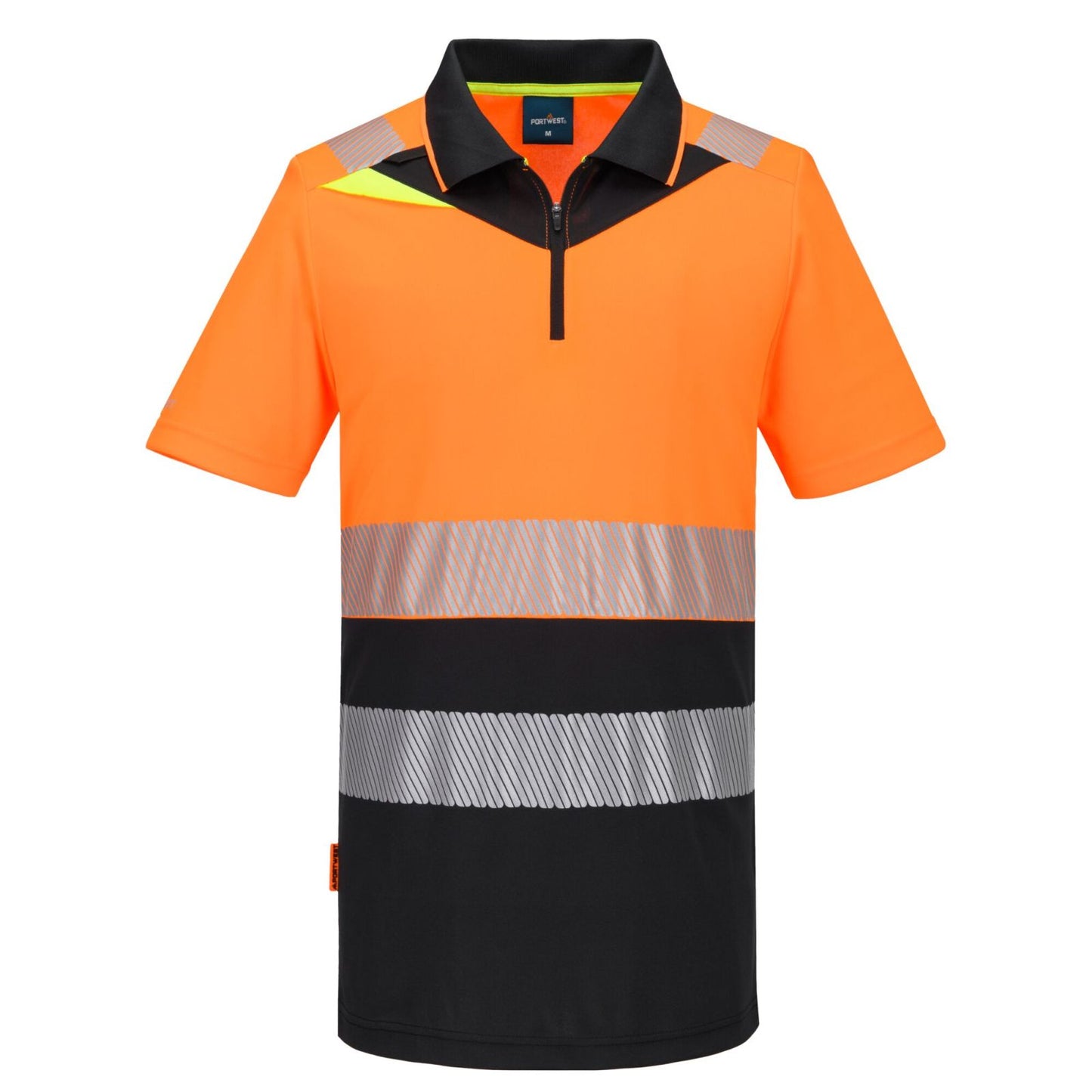 Portwest DX4 Hoge zichtbaarheid Polo DX435 Hi-Vis korte mouw rits oranje-zwart(OB)