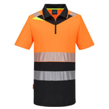 Portwest DX4 Hoge zichtbaarheid Polo DX435 Hi-Vis korte mouw rits oranje-zwart(OB)