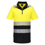 Portwest DX4 Hoge zichtbaarheid Polo DX435 Hi-Vis korte mouw rits geel-zwart(YB)