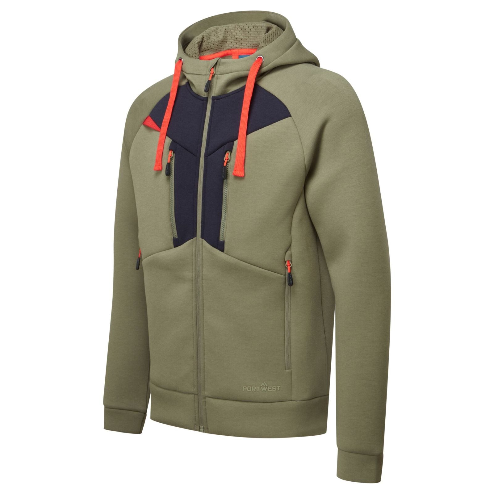 Portwest DX4 Werkkleding Hoodie DX472 rits contrastkleur mosgroen(MO)