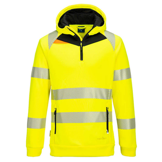 Portwest DX4 Hi-Vis Hoodie DX482 HiVisTex Pro 1/4 rits slim-fit geel-zwart(YB)