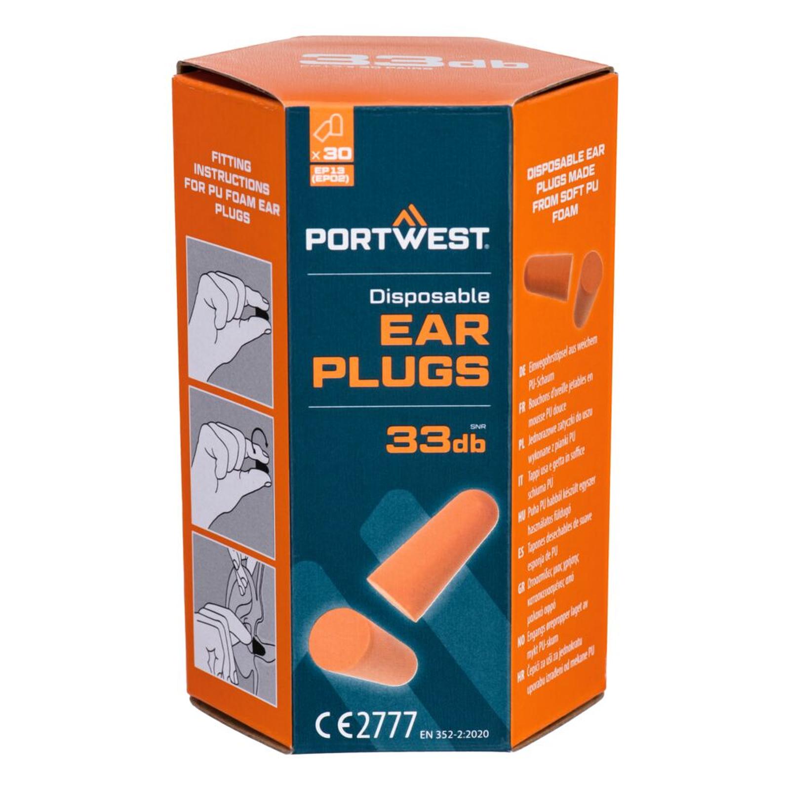 Portwest Gehoorbescherming Oor propjes Oordoppen EP13 PU foam (30 Paar) disposable oranje(OR)