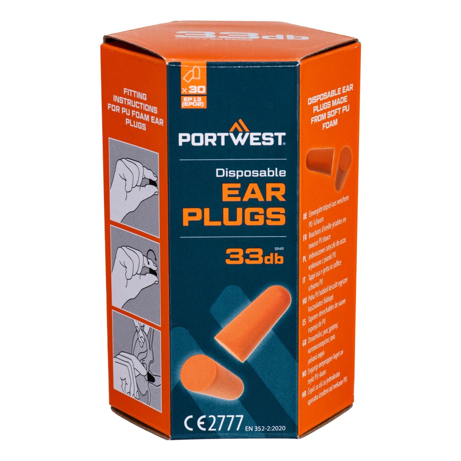 Portwest Gehoorbescherming Oor propjes Oordoppen EP13 PU foam (30 Paar) disposable oranje(OR)