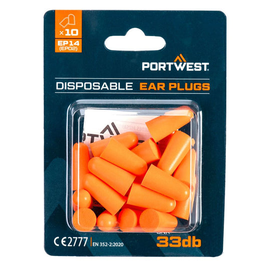 Portwest Gehoorbescherming Oor propjes Oordoppen EP14 PU foam Blister Pack (10 Paar) oranje(OR)