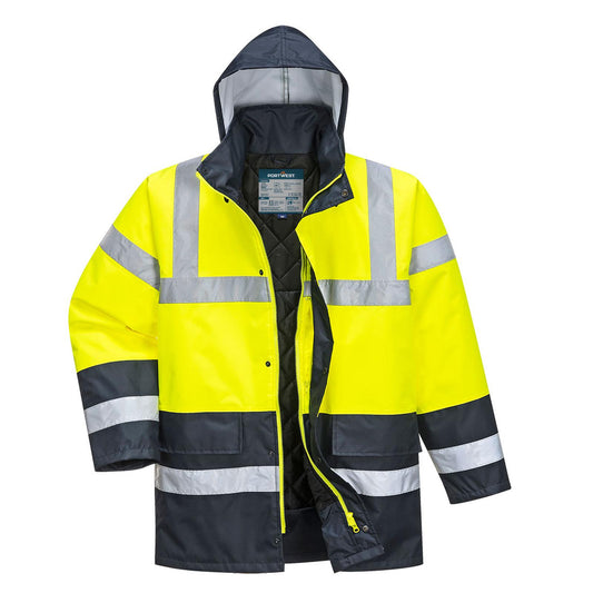 Portwest Hoge zichtbaarheid Jas ES466 Hi-Vis Contrast Winter Verkeer geel-marineblauw(YN)
