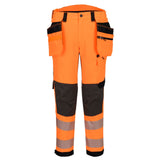 Portwest EV4 Alle Weersomstandigheden Broek EV448 Hi-Vis stretch afneembare holsterzak klasse 2 oranje-zwart(OB)