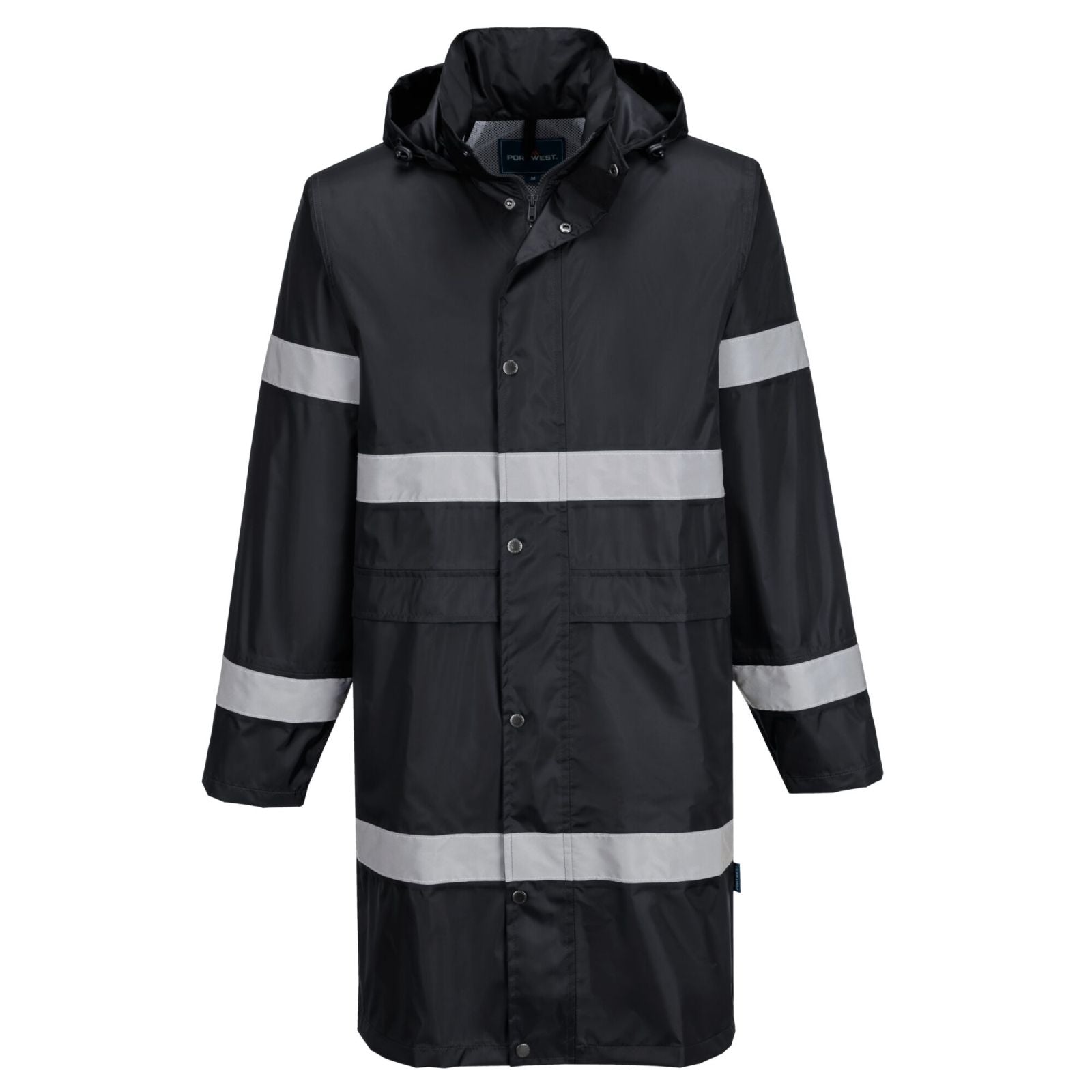 Portwest Iona Regenkleding Verbeterde Zichtbaarheid Regenjas F437 100cm zwart(BK)