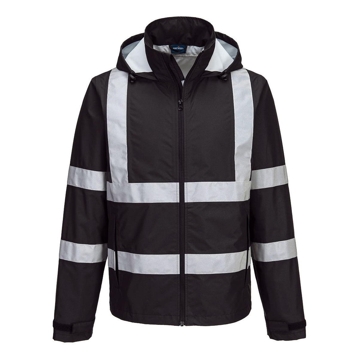 Portwest Iona Regenkleding Verbeterde Zichtbaarheid Regenjack F442 Enhanced lichtgewicht opvouwbaar zwart(BK)