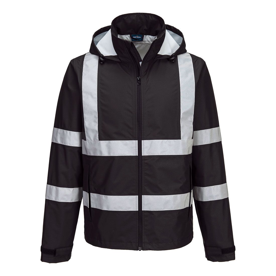 Portwest Iona Regenkleding Verbeterde Zichtbaarheid Regenjack F442 Enhanced lichtgewicht opvouwbaar zwart(BK)