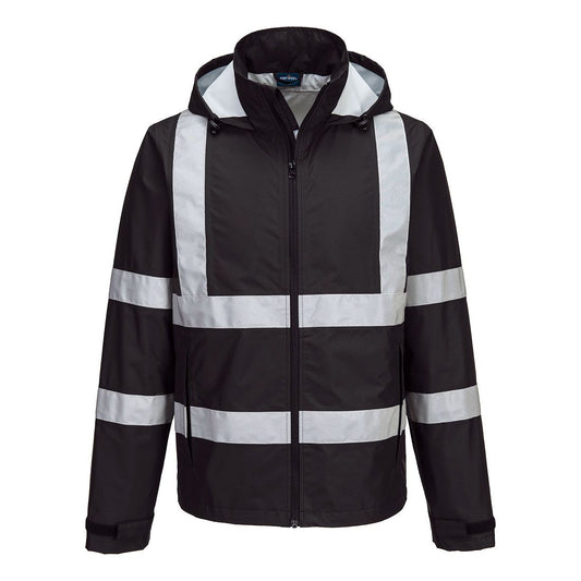 Portwest Iona Regenkleding Verbeterde Zichtbaarheid Regenjack F442 Enhanced lichtgewicht opvouwbaar zwart(BK)