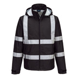 Portwest Iona Regenkleding Verbeterde Zichtbaarheid Regenjack F442 Enhanced lichtgewicht opvouwbaar zwart(BK)