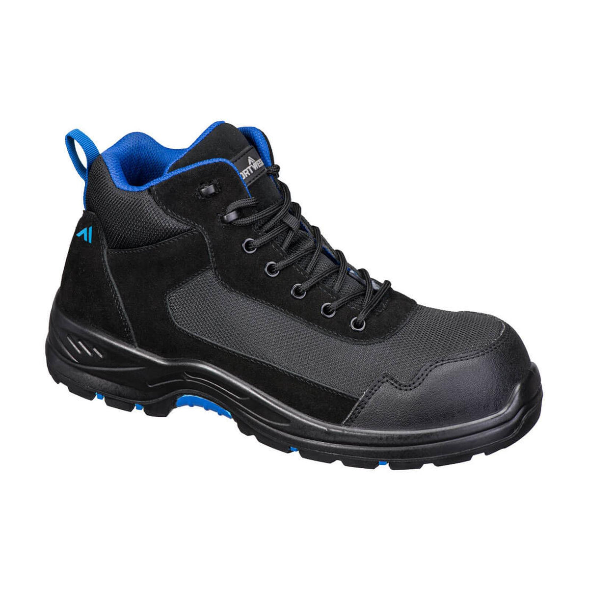 Portwest Composite Lite Voetbescherming Veiligheidschoenen FC22 Composiet Textile Suede Mid S3L HRO SR FO zwart-blauw(BK)