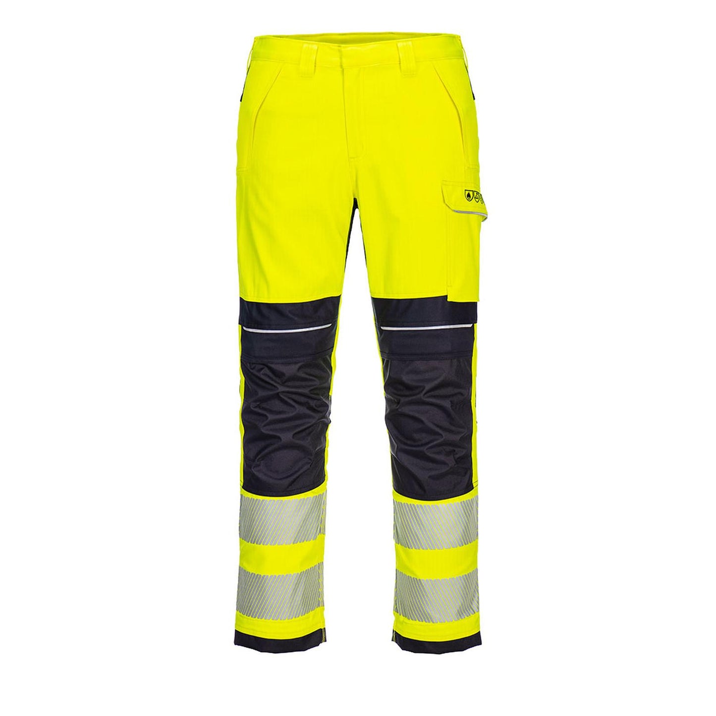 Portwest PW3 Vlamvertragend Multi-norm Werkbroek FR406 Modaflame Hi-Vis geel-marineblauw(YN)