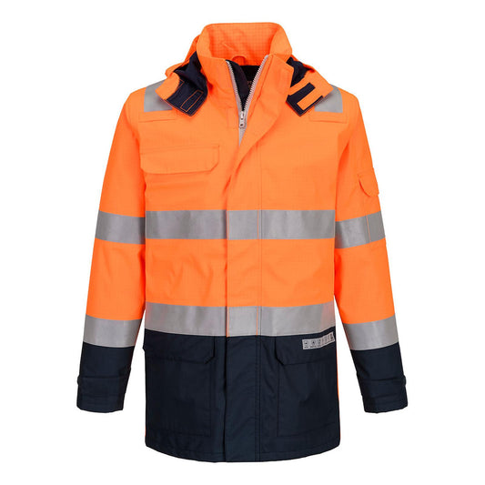 Portwest Bizflame Rain+ HV Vlamvertragend Multi-norm Jack FR605 Hi-Vis Vlamboog oranje-marineblauw(ON)