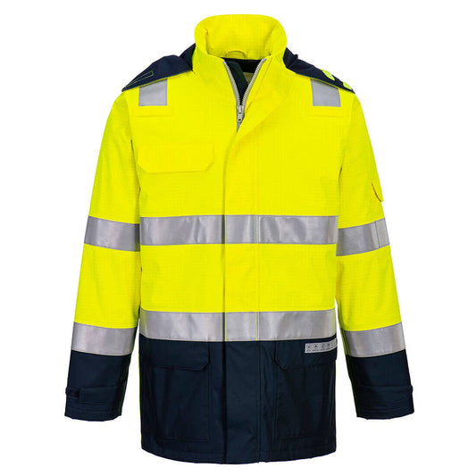 Portwest Bizflame Multi-Hazard Jack FR605 Light Arc Hi-Vis Regen+ vlamboog geel-marineblauw(YN)