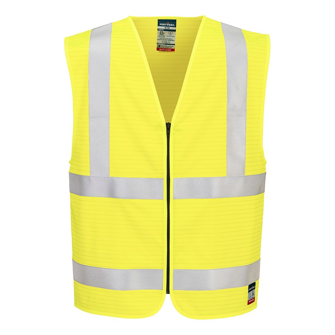 Portwest Bizflame Vest HV Vlamvertragend Multi-norm Veiligheidsvest FR615 Bizflame Hi-Vis FR rits geel(YE)