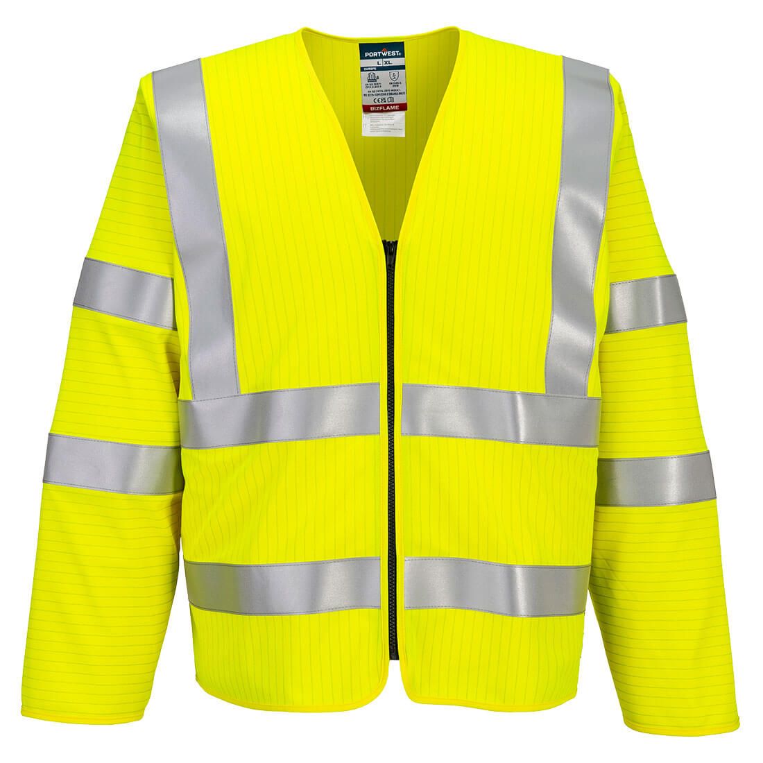 Portwest Bizflame Vest HV Vlamvertragend Multi-norm Veiligheidsvest FR616 Bizflame Hi-Vis FR lange mouwen rits geel(YE)