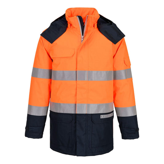 Portwest Bizflame Rain+ HV Vlamvertragend Multi-norm Winterjack FR617 Hi-Vis Contrast FR oranje-marineblauw(ON)