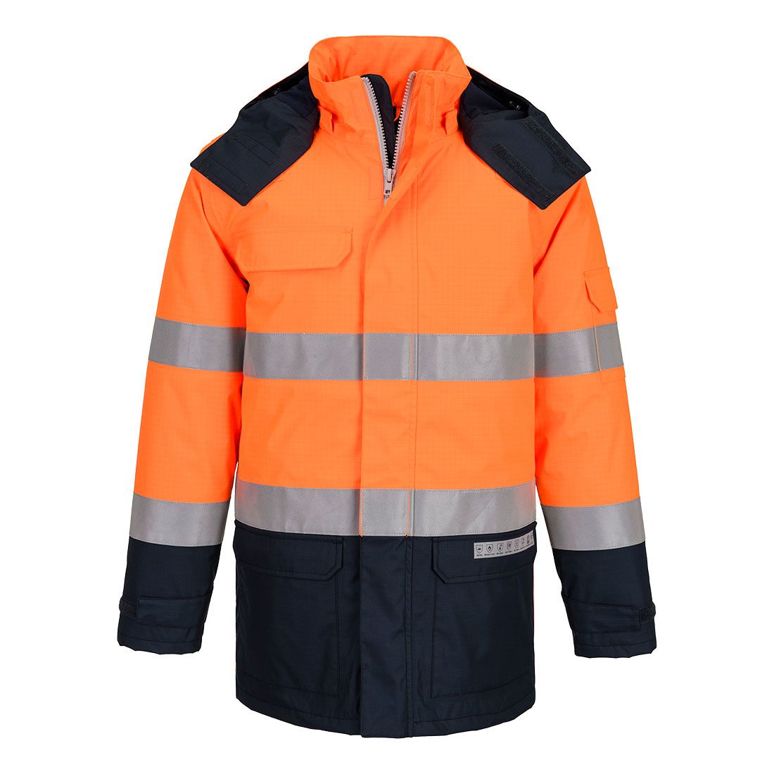 Portwest Bizflame Rain+ HV Vlamvertragend Multi-norm Winterjack FR617 Hi-Vis Contrast FR oranje-marineblauw(ON)