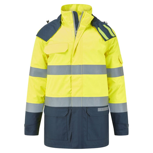 Portwest Bizflame Rain+ Winterjack FR617 Hi-Vis Multi-Norm Contrast FR geel-marineblauw(YN)