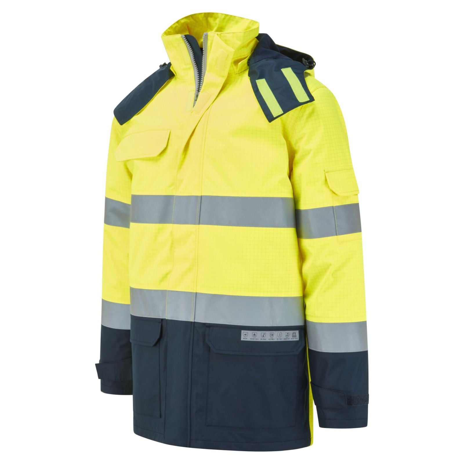 Portwest Bizflame Rain+ Winterjack FR617 Hi-Vis Multi-Norm Contrast FR geel-marineblauw(YN)