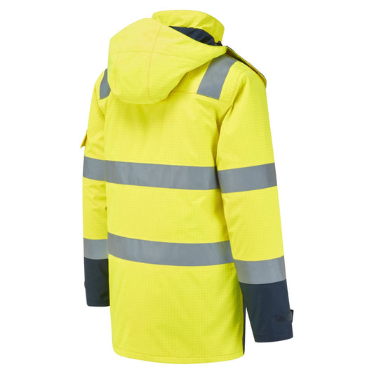 Portwest Bizflame Rain+ Winterjack FR617 Hi-Vis Multi-Norm Contrast FR geel-marineblauw(YN)