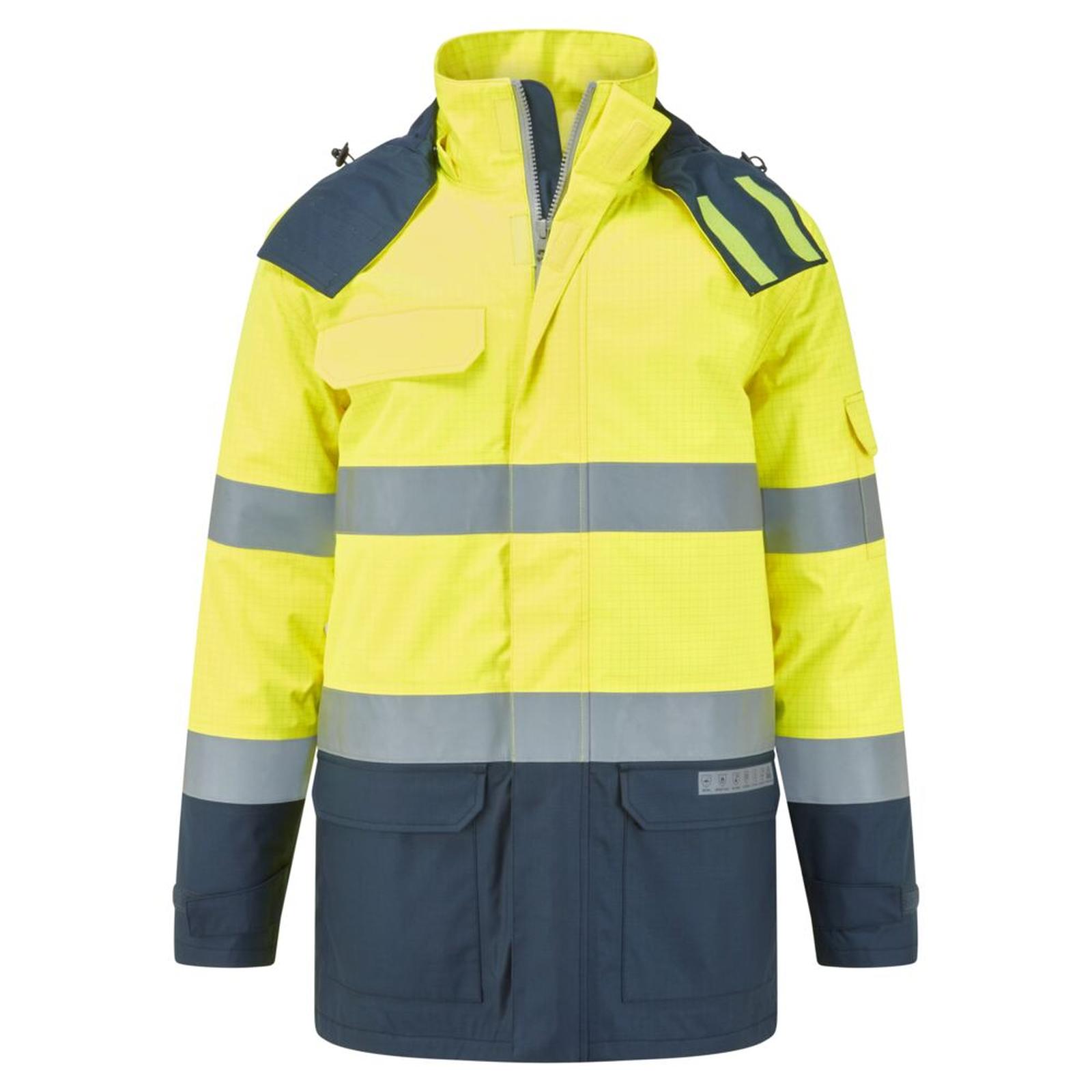 Portwest Bizflame Rain+ Winterjack FR617 Hi-Vis Multi-Norm Contrast FR geel-marineblauw(YN)